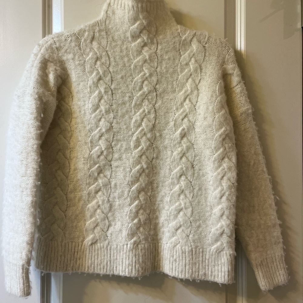 Madewell Cream Cowl Neck Cable Knit Sweater